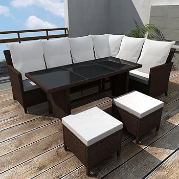 Amazon De Weilandeal Gartenmobel Set 14 Teilig 8 Personen Ratan Pe Braun Set Aus Edelstahl Masse Sofa In L Form 220 X 172 X 82 Cm Breite X Tiefe X Hohe