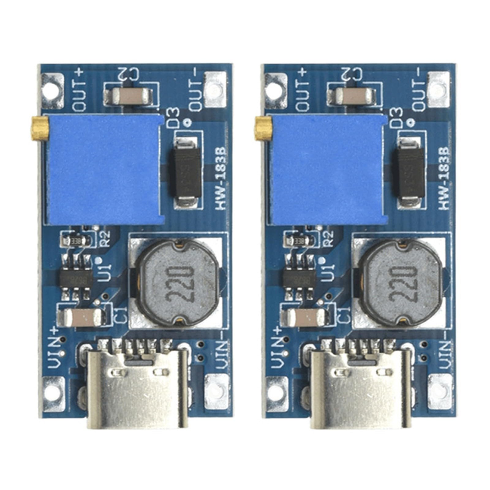 Yugshnkfc Type C Interface 2Pcs Small Adjustable Usb/Type C Boosters Module For Various Electronic Devices And Power Need 2A Most Output Current Adjustable Voltages Regulator
