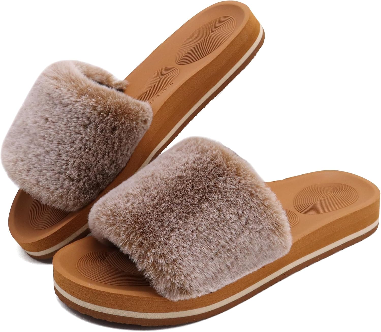COFACE Fuzzy Womens Slippers with Arch Support Open Toe Orthopedic Fur Slipper Indoor Outdoor