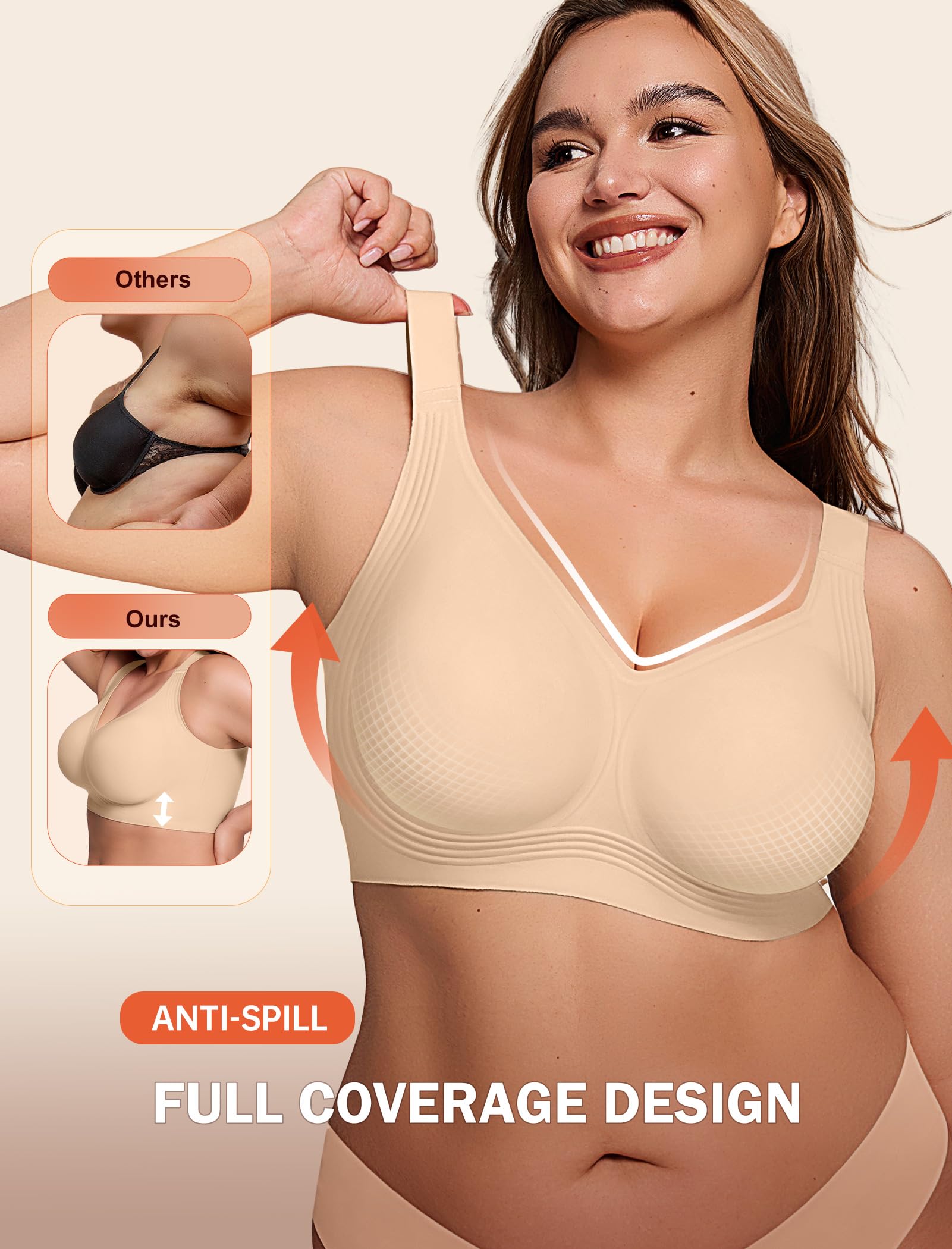 LetsJoli Bras for Women Supportive Wireless Push Up Bra Full Coverage No Underwire Seamless Plus Size for Older Women - 3