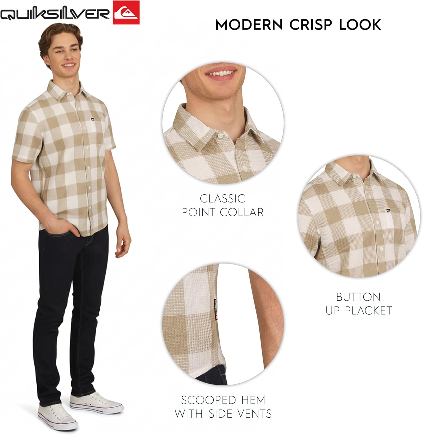 Quiksilver Men's Regular Fit Premium Cotton Short Sleeve Button Up Waffle Woven Shirt - Image 4