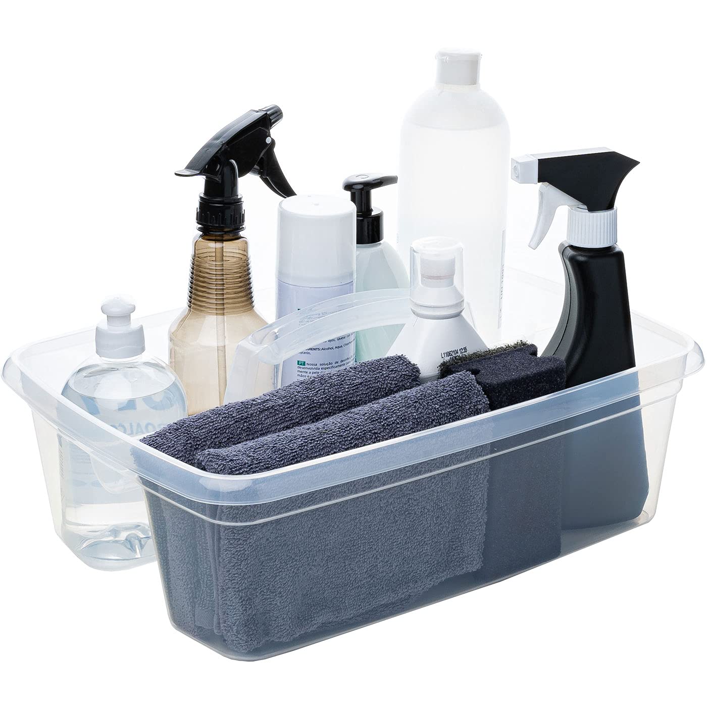 Organizador de Plástico Transparente para Productos de Limpieza - 2 Compartimientos, 39,5x29x16cm, con Asa para Almacenamiento Multiusos