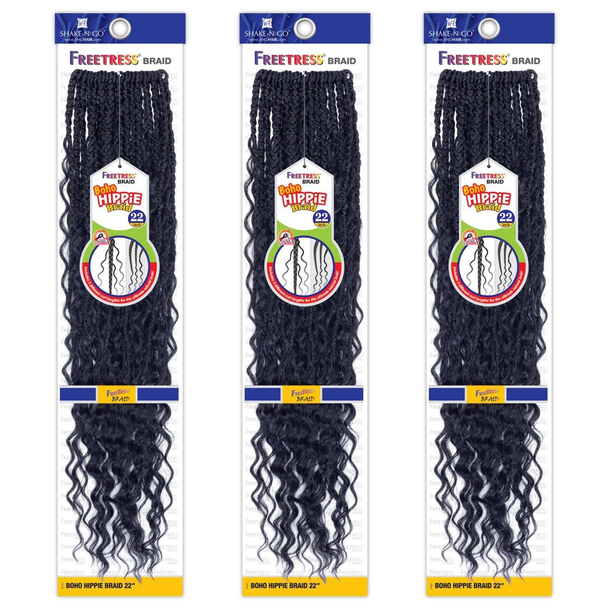 SHAKE-N-GO Synthetic Hair Crochet Braids Boho Hippie Braid 22" (3-pack, 2)