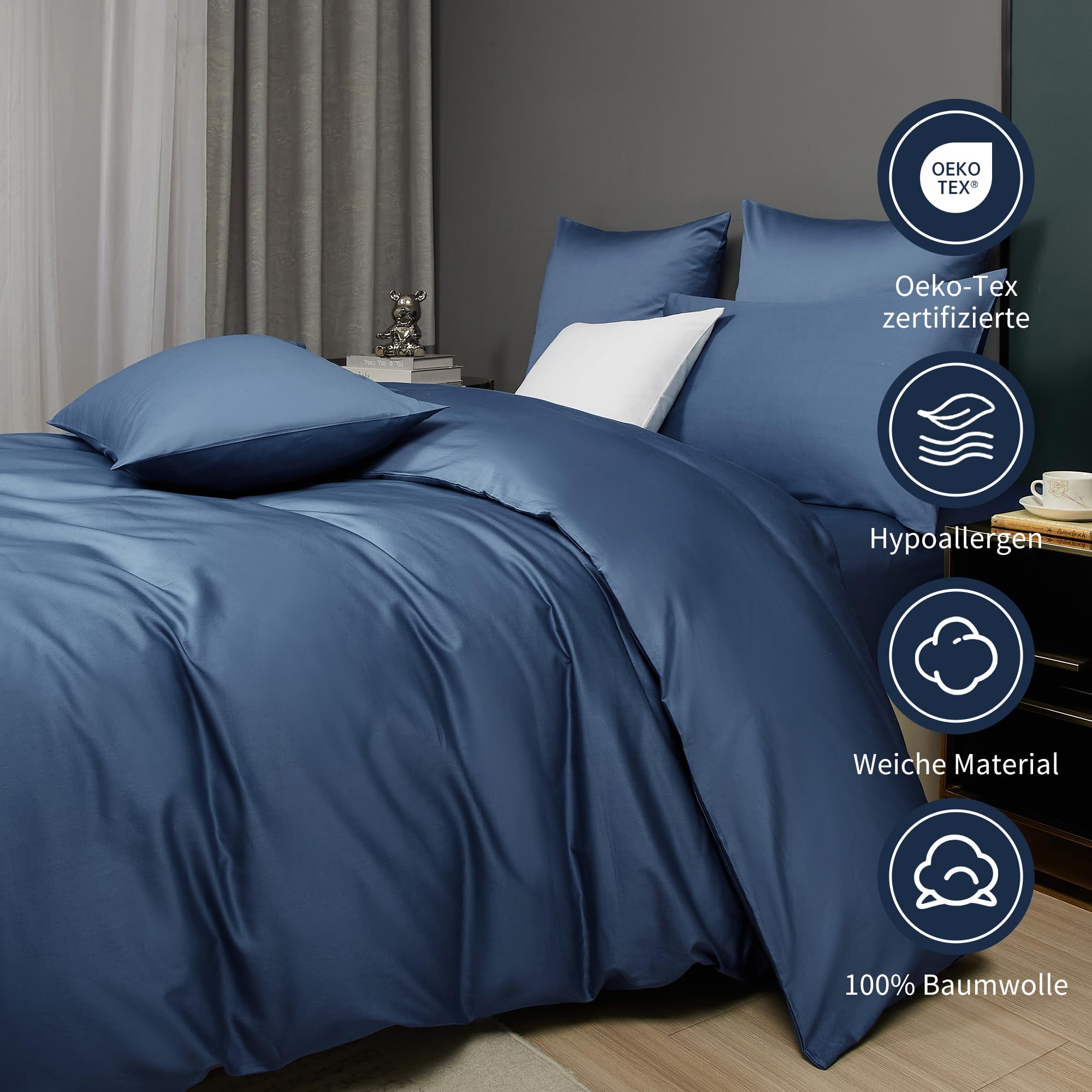Luowei Mako Satin Bettwäsche 135x200 cm Baumwolle, 2‑teilig, Blau