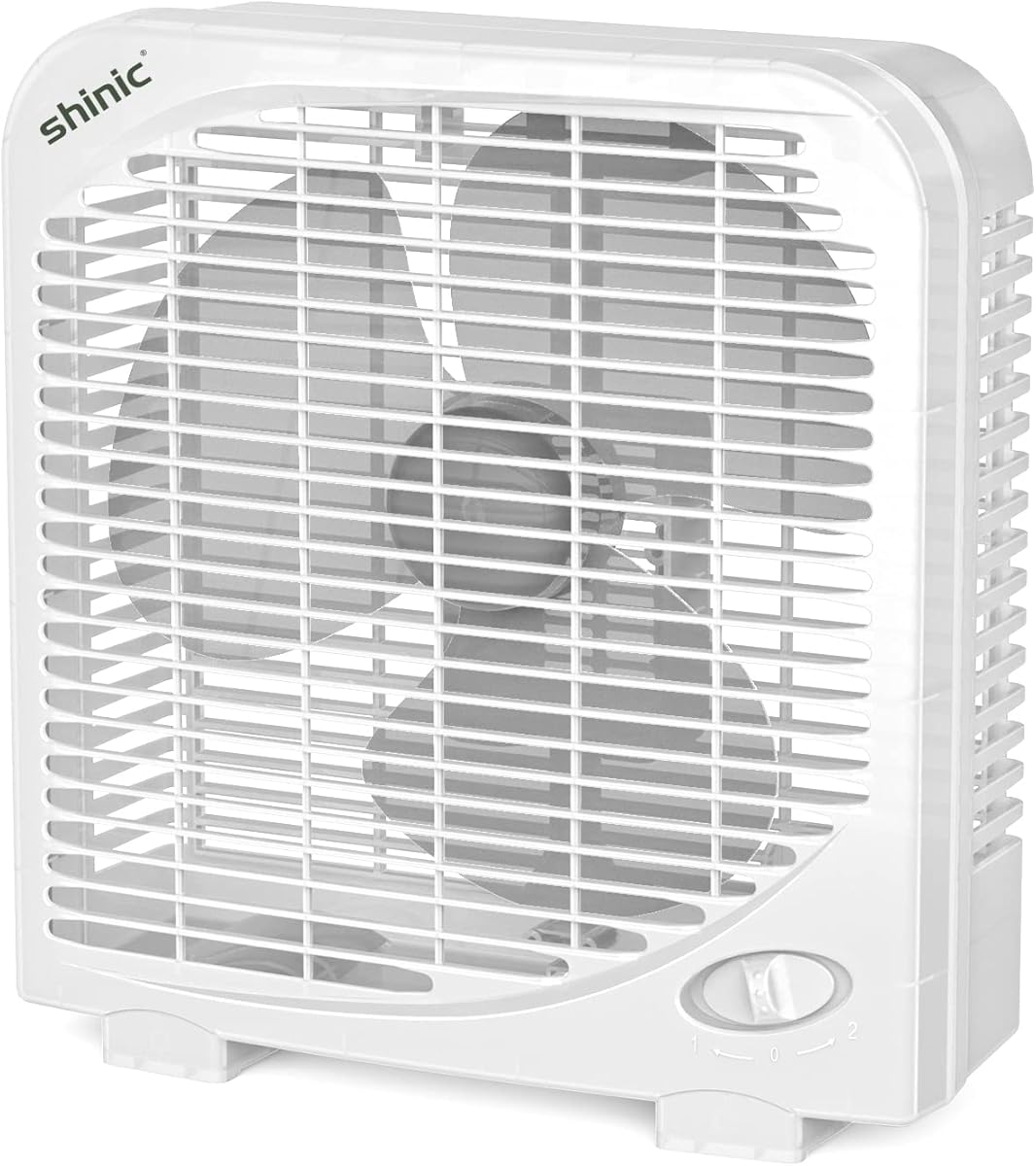 shinic 10" Tabletop Box Fan for Bedroom, 2 Speeds, Quiet Table Fan with Strong Airflow, Energy Efficient Small Box Fan, Portable Kitchen Exhaust Fan for Bedroom Bathroom Office Dorm Workshop, White