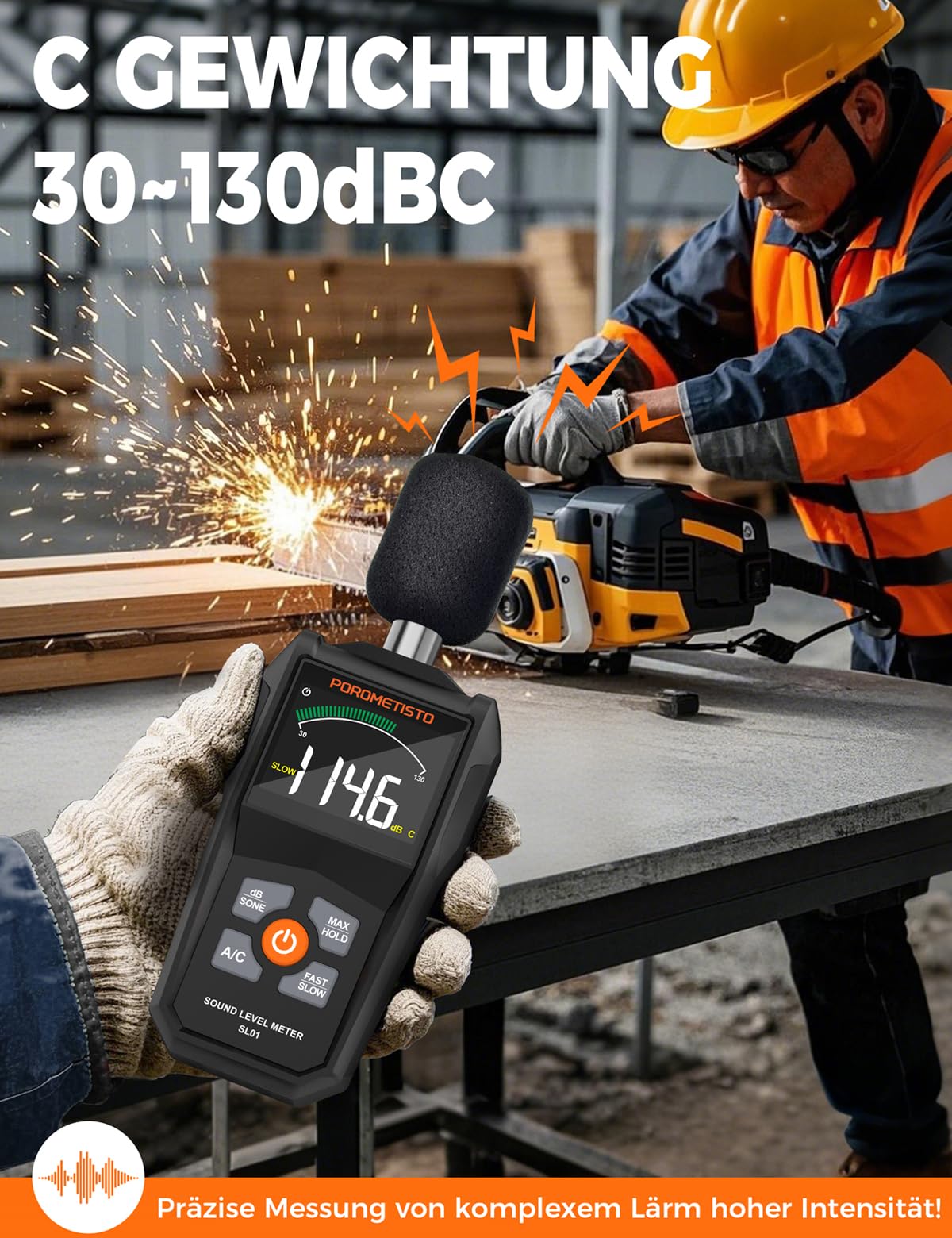 SL01 Dezibel Messgerät,30-130dB Schallpegelmessgerät,Mit A/C-Gewichtung,Datenspeicherung,Maximum/Minimum),Präzises db Messgerät für Professionelle,Industrie & Privatgebrauch