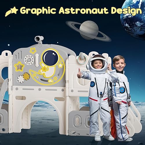 Miniatura 2 de BIERUM Tobogán infantil 12 en 1, tobogán para bebés con temática de astronauta para niños pequeños de 1 a 3 años, con diseño de astronauta, luna,