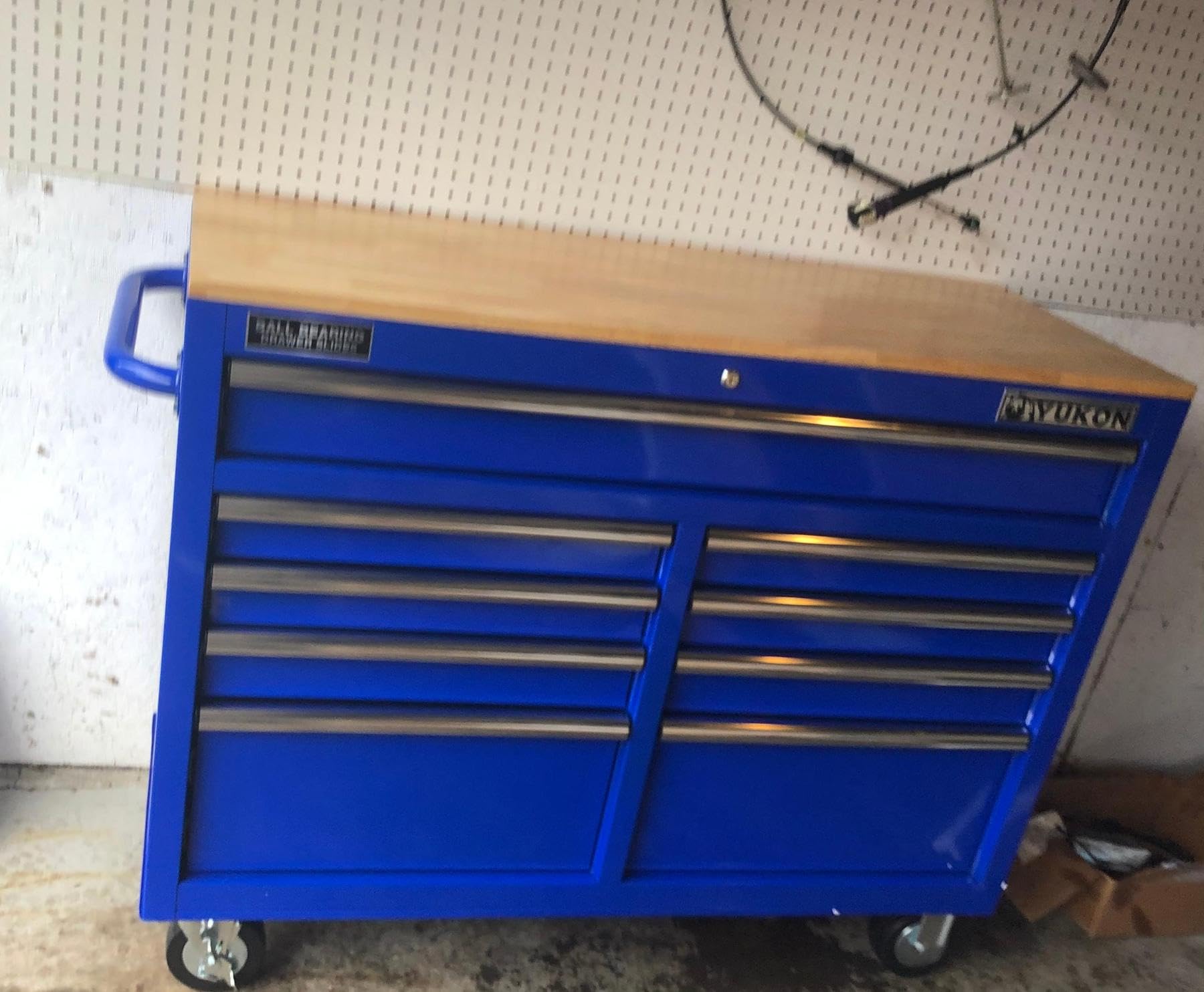 46 In. 9-Drawer Mobile Storage Cabinet With Solid Wood Top - Blue Workbench