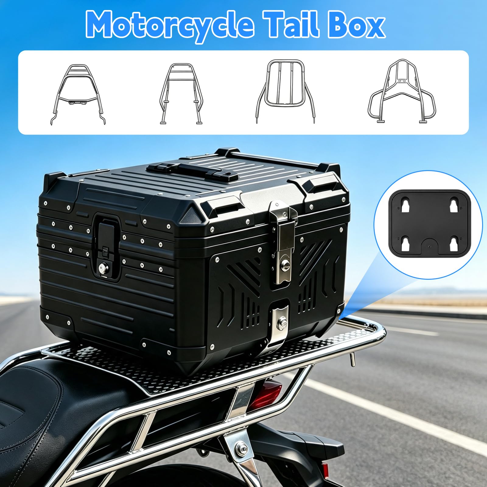 43 l, wodoszczelna walizka motocyklowa z zamkiem bezpieczeństwa, ze stopu aluminium, uniwersalna walizka motocyklowa do wszystkich motocykli, wodoszczelna i zdejmowana tylna walizka
