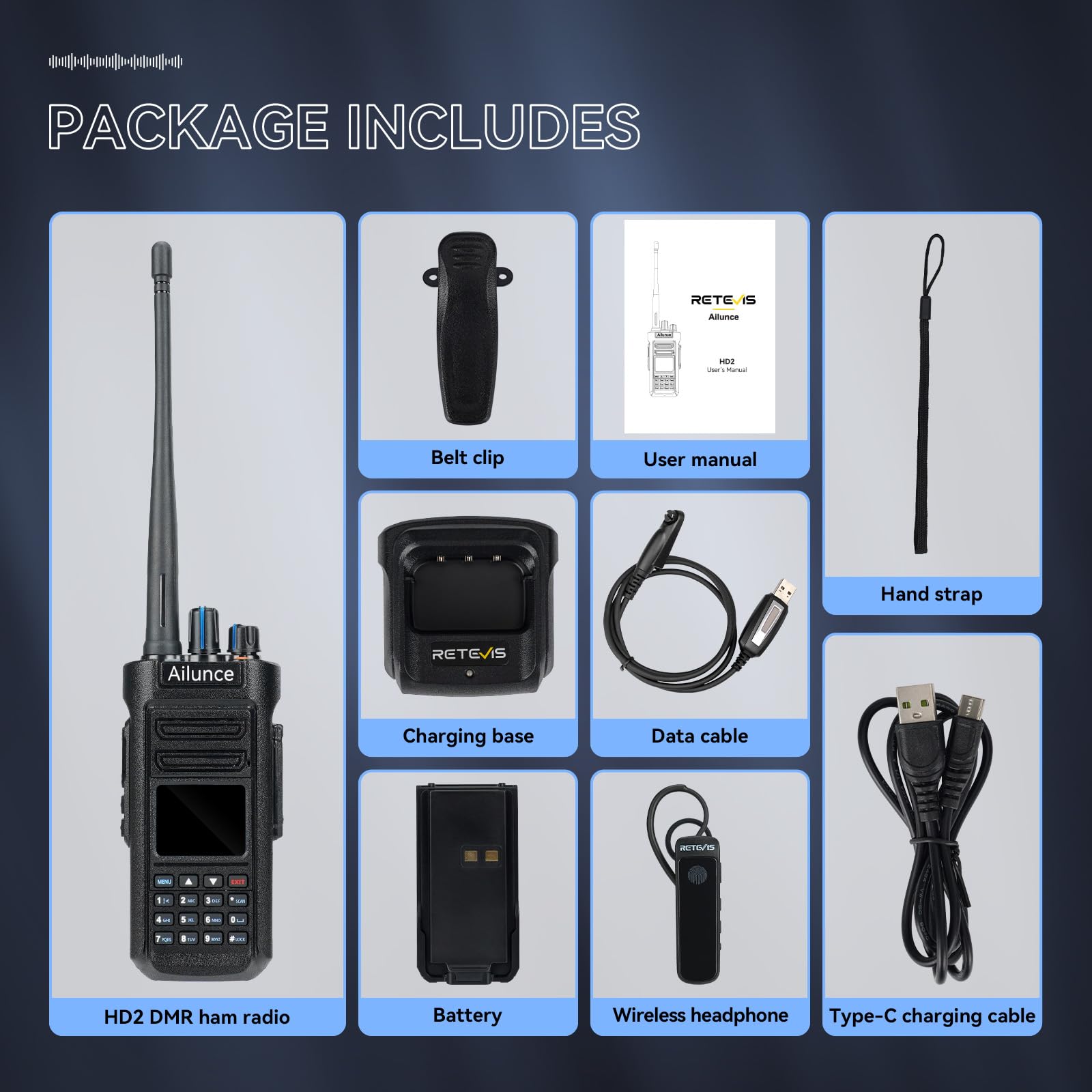 Retevis Ailunce HD2 Ricetrasmittenti Professionali GPS, Radio DMR | Lunga Distanza, Wireless 5.0, Batteria 3200mAh, IP67 Impermeabile, Radio Amatoriale a Doppia Banda Per Eventi Amatoriali