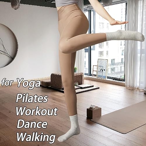 Miniatura 2 de Calcetines de agarre para mujer, calcetines de yoga para pilates, antideslizantes, barre danza, hospital, correr, lindo, de algodón, 34 pares