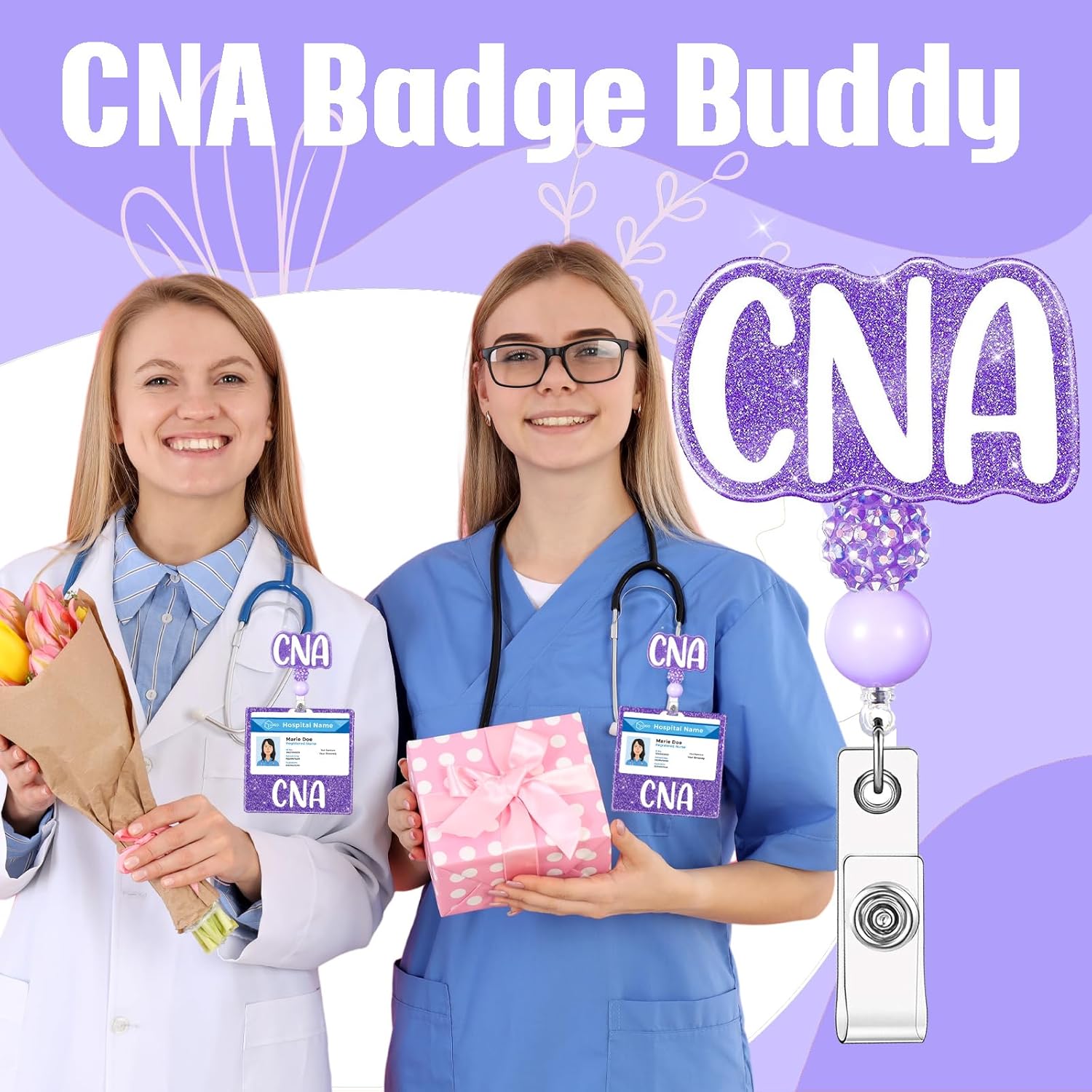 CNA Nurse Badge Buddy with CNA Nurse Badge Reel Retractable Nursing ID Clip (Purple CNA) - Image 5