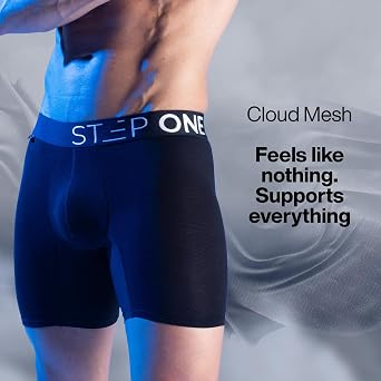 STEP ONE Mens Mesh Underwear Boxer Briefs, 1 Pair, Super Breathable Boxers for Men, Moisture Wicking, 3D Pouch + Anti-Chafe Bamboo Underwear for Men