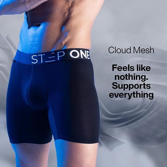 STEP ONE Mens Mesh Underwear Boxer Briefs, 1 Pair, Super Breathable Boxers for Men, Moisture Wicking, 3D Pouch + Anti-Chafe Bamboo Underwear for Men