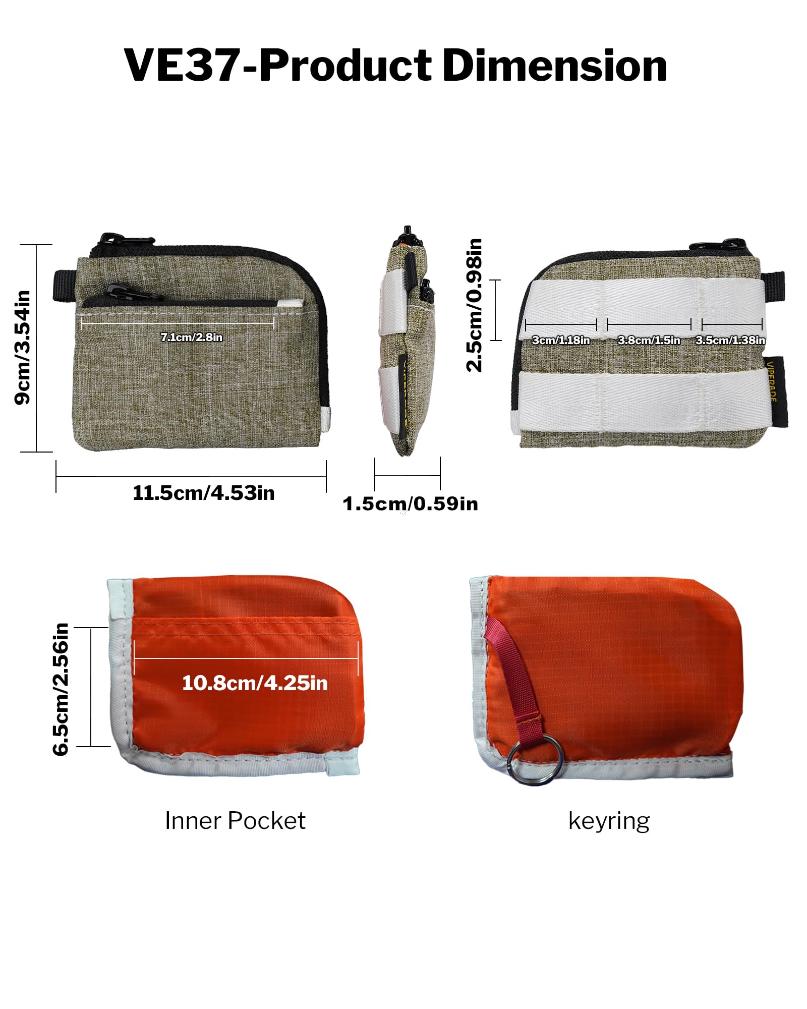 VIPERADE VE37 etui na klucze, małe etui na klucze, męski, mini portfel męski z kółkiem na klucze, portmonetka z zamkiem błyskawicznym, minimalistyczna torebka EDC do noszenia na co dzień i na zewnątrz