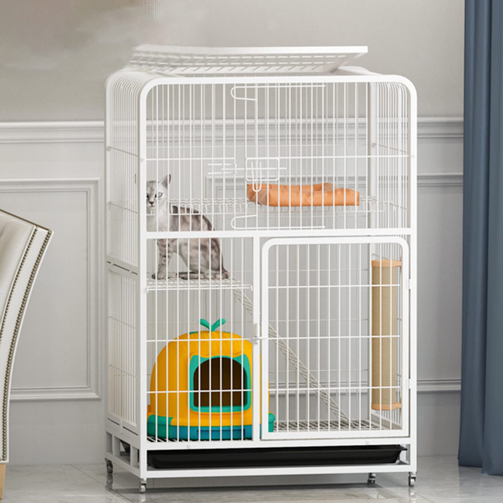 asdchZen Cat Cage,Large 3-Tier Metal Wire Pet Cat Kitten Ferret Chinchilla Cage Playpen Crate Enclosure Cat Home 1X Hammock/4 X Casters/1 X Tray/1 X Cat Litter Box
