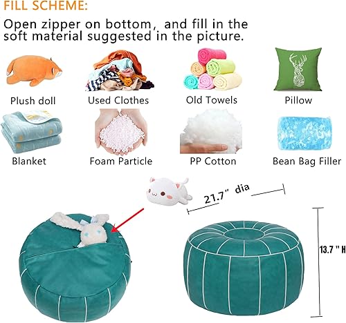 Miniatura 3 de Thgonwid Puf de almacenamiento marroquí sin rellenar, asiento otomano hecho a mano, de piel sintética, reposapiés, para sala de estar, dormitorio o