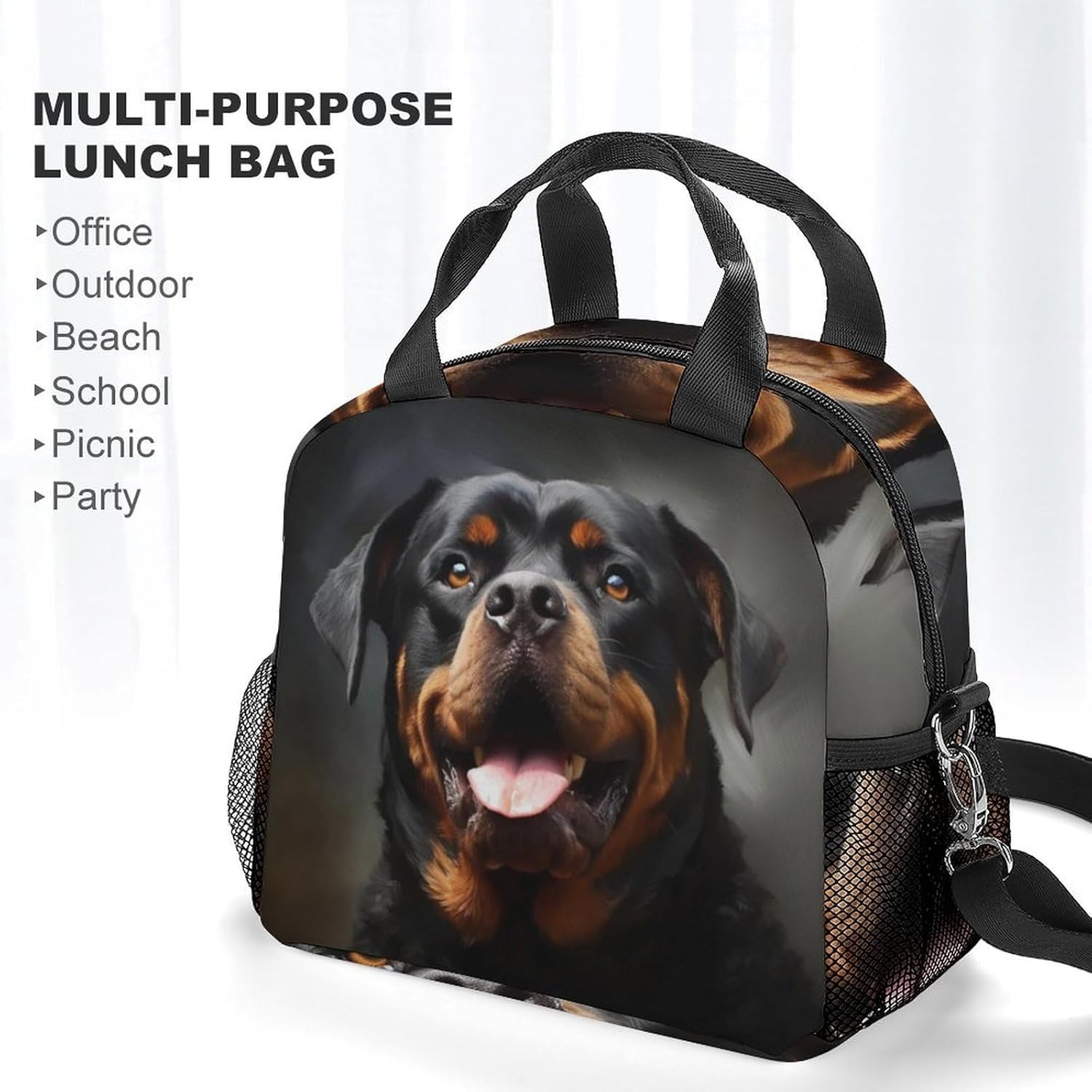 Cool Rottweiler Dog ArtLunch Bag Insulated Lunch Box Leakproof Cooler Bag with Adjustable Shoulder Strap