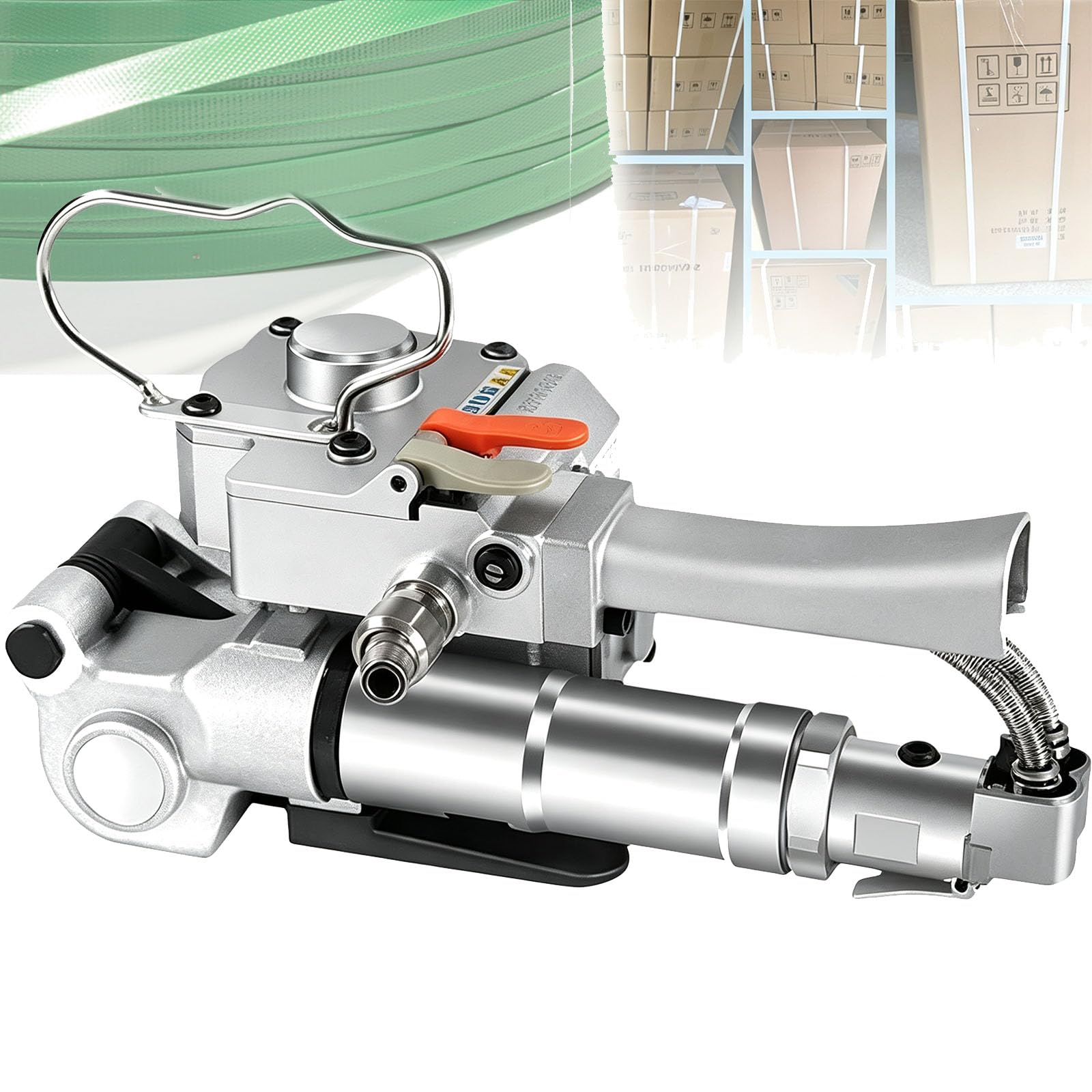 VILA SMO Pneumatic Plastic Steel Strapping Machine, Handheld Pneumatic Strapping Tool, 3500n Max Tension Friction Seal, Suitable For Plastic Steel Belts Below 19mm And Between 19mm-25mm. 19mm-25mm
