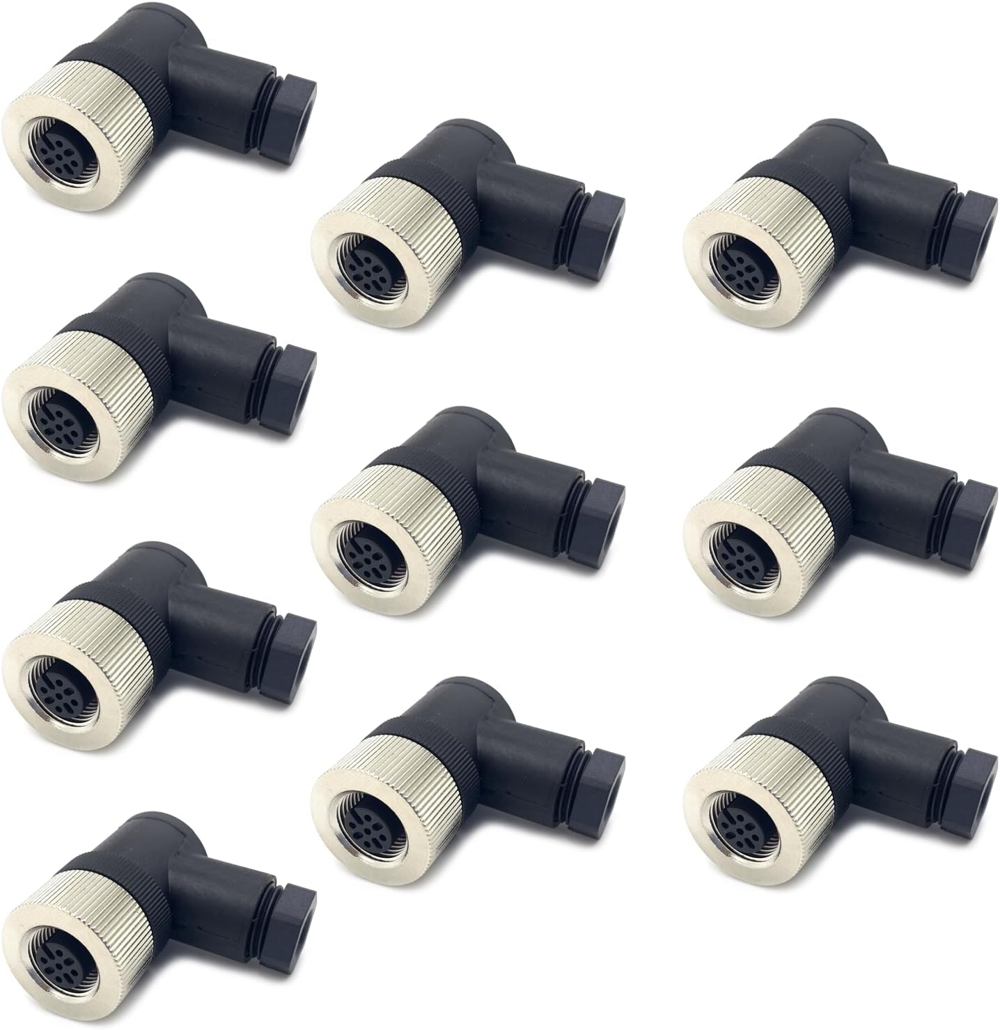 10 Pcs M12 5 Pin A Code Female Connector, 12mm IP67 Waterproof A Code Industrial Circular Connector Field Assembly Wireable Adapter Unshielded Right Angle Type Sensor for PG7 Cable 125V 4A