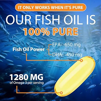 Omega 3 Fish Oil Capsules, High Purity Fish Oil Supplement, 120 Capsules, Clean Formula, Tested for Heavy Metals