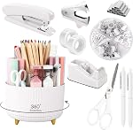 SKYDUE Purple Desk Organizer, Purple Office Desk Accessories 10Pcs, Pencil Holder for Desk, Stapler, Tape Dispenser, Scissors, Ruler, Binder/Paper Clips and 1000pcs Staples,Office Supplies for Women