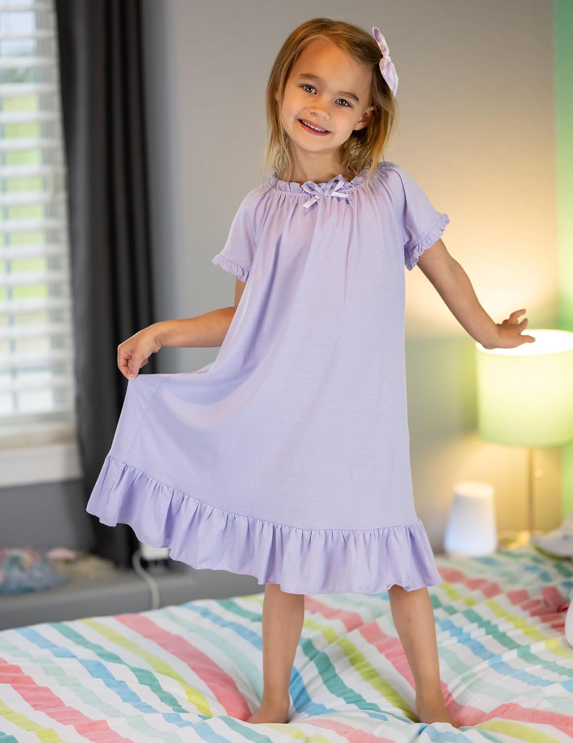 Arshiner Girls Nightgowns Sleepwear Short Sleeve Victorian Pajama Dress Soft Princess Sleepshirt for 3-12 Years Kids - Image 2