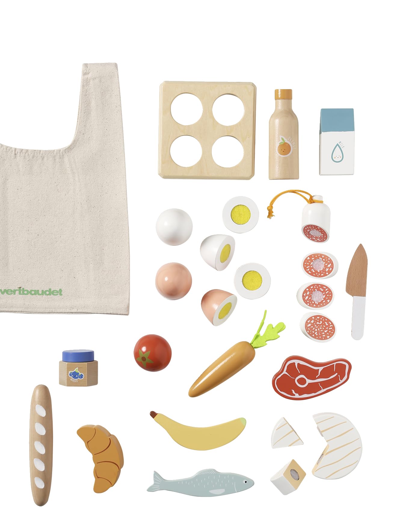 VERTBAUDET Set d'aliments + Sac de Courses en Bois FSC® Bois TU