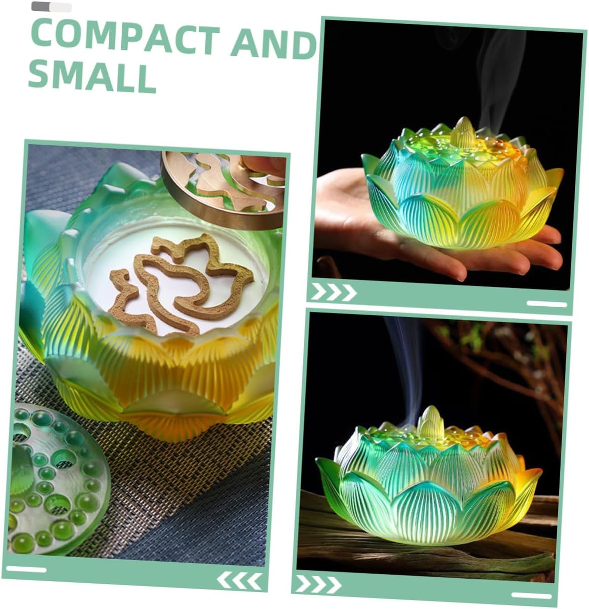 Vintage Lotus Incense Burner Glass Incense Holder for Sticks and Cones Multi-Function Desktop Aromatherapy Adornment for Home Yoga Relaxation and Meditation Artistic Indoor