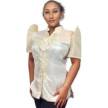 Modern Blouse Flowy Floral Button-Up, Long Sleeve | Filipiniana Dress for Women