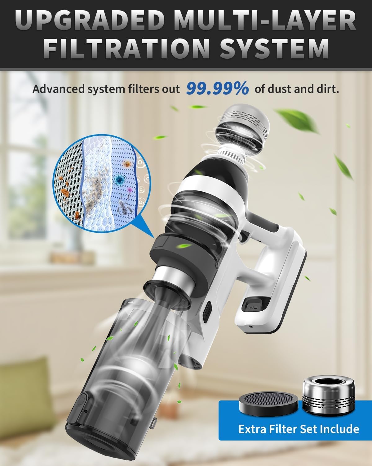 Cordless Vacuum Cleaner, 2 Batteries 110 Mins Runtime Vacuum Cleaners for Home, 15-in-1 Powerful Stick Vacuum with LED Display, Anti-Tangle, Lightweight Vacuum for Hard Floors Carpets Pet Hair