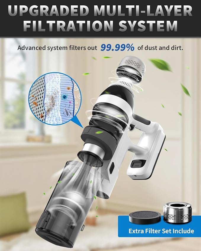 Aspiradora Inalámbrica Escoba 45KPa Filtro HEPA miniatura 6