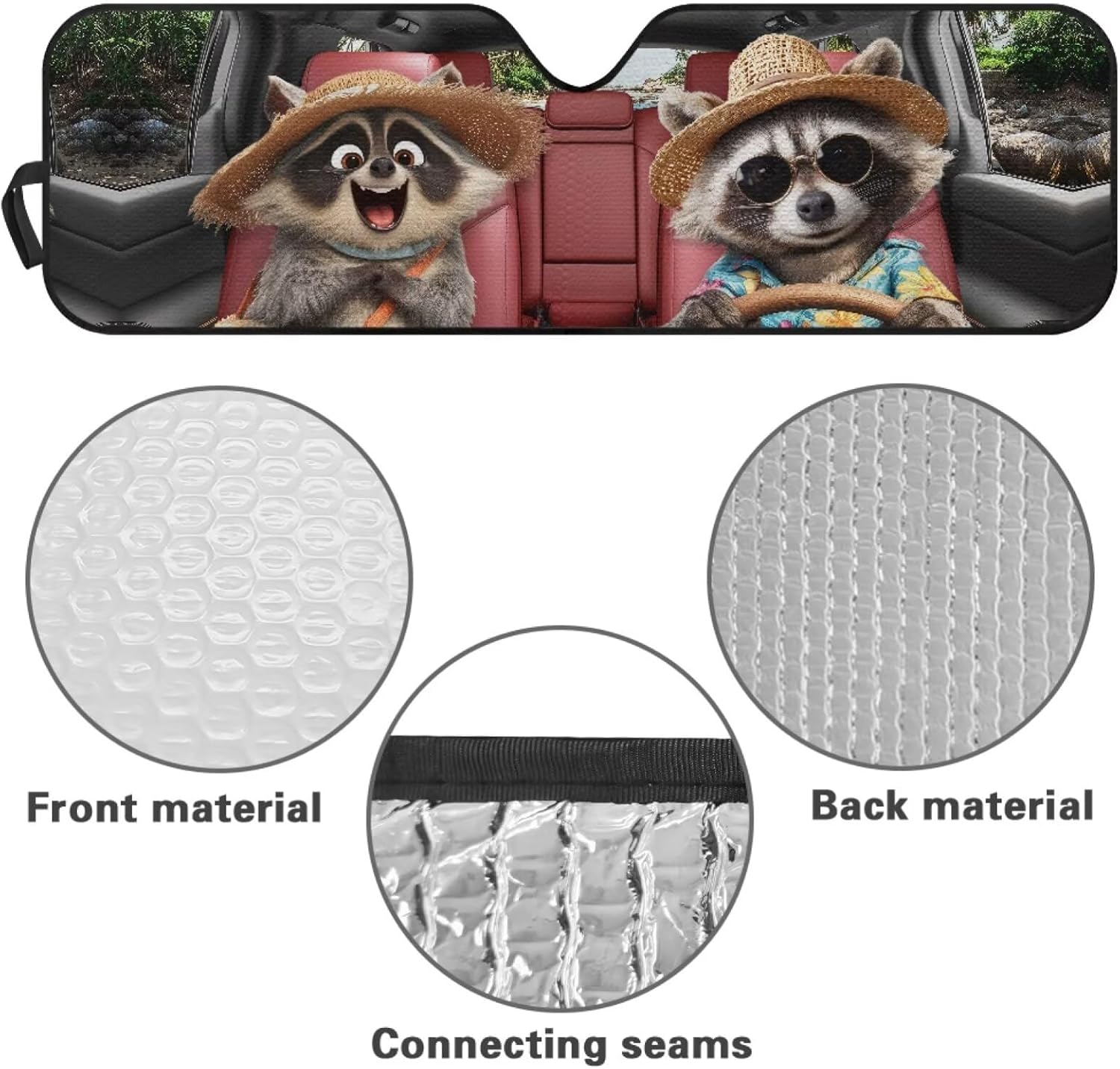 Windshield Sun Shade for Jeep Wrangler TJ JK JKU JL JLU, Funny Raccoon Driving Car Shade Front Windshield Cover, Effectively Blocking Heat and UV Rays