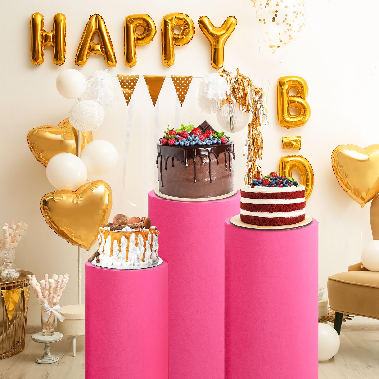 Copri Piedistallo Per Eventi: Set Da 5 Coperture Elasticizzate Per Colonne (Fucsia, L 3 Pezzi)