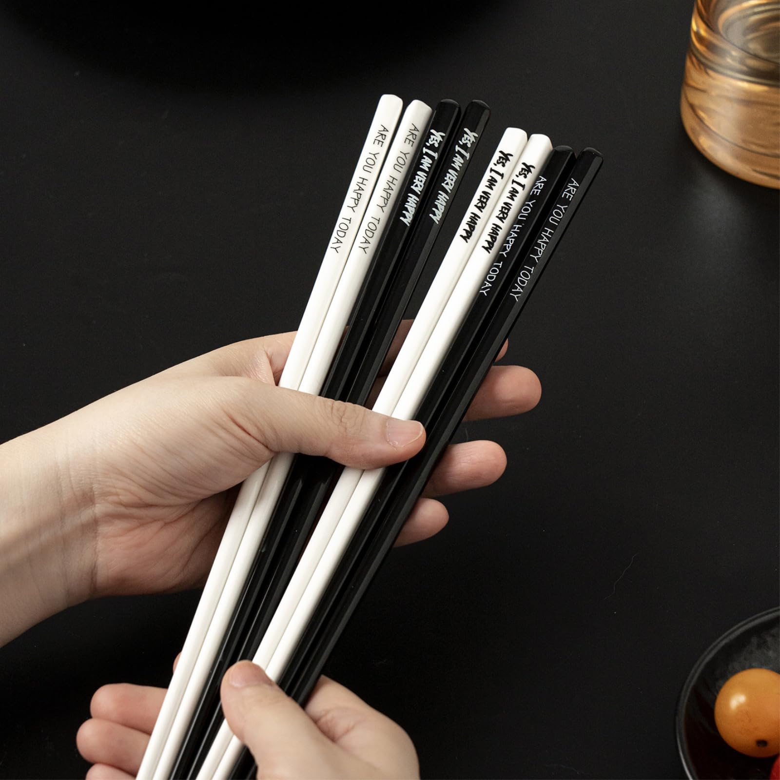 Lot de 3 paires de baguettes antidérapantes en céramique noire et blanche - 4 paires de boîtes