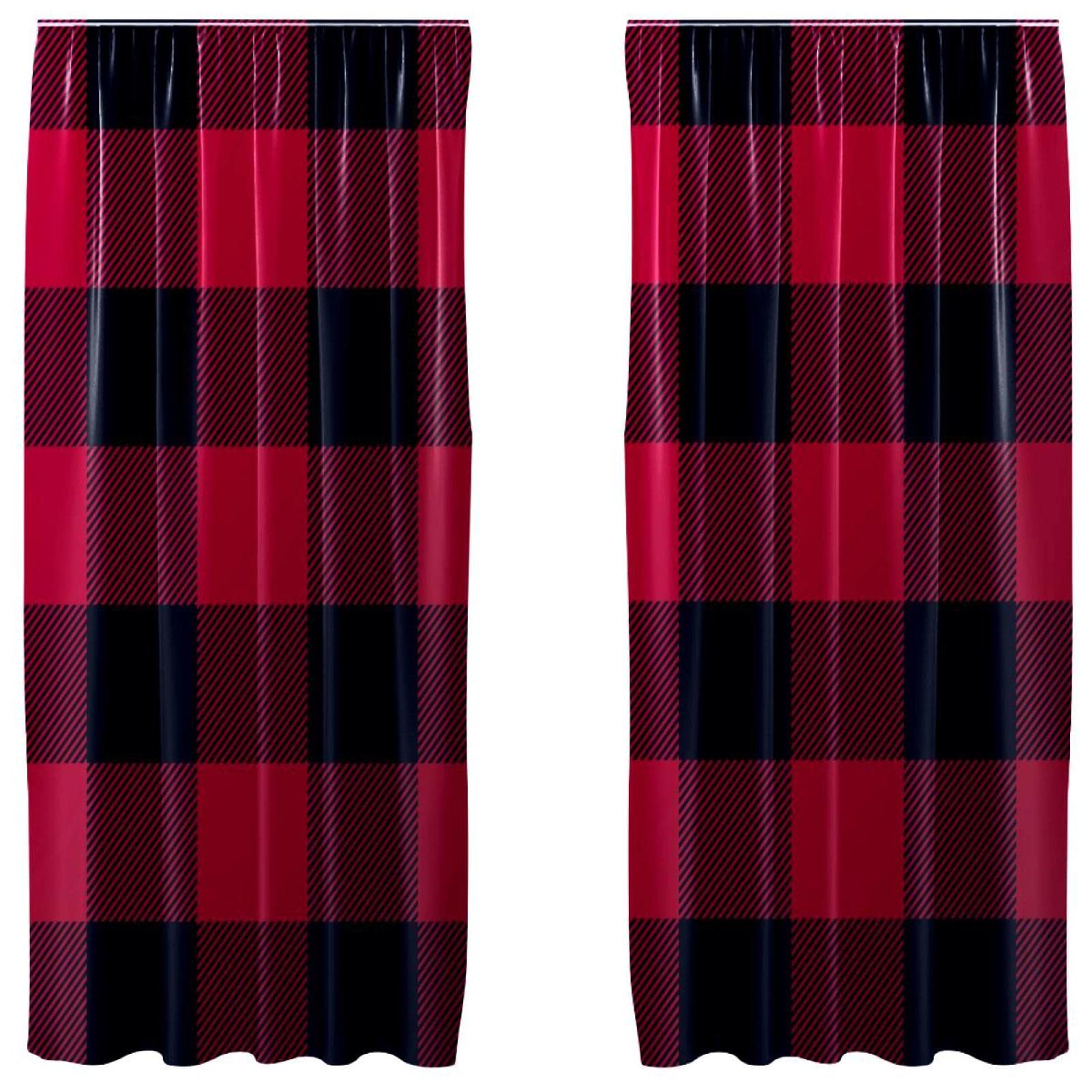Cortinas opacas de microfibra de cuadros rojo marino para salón, pack de 2 paneles de 55x84"