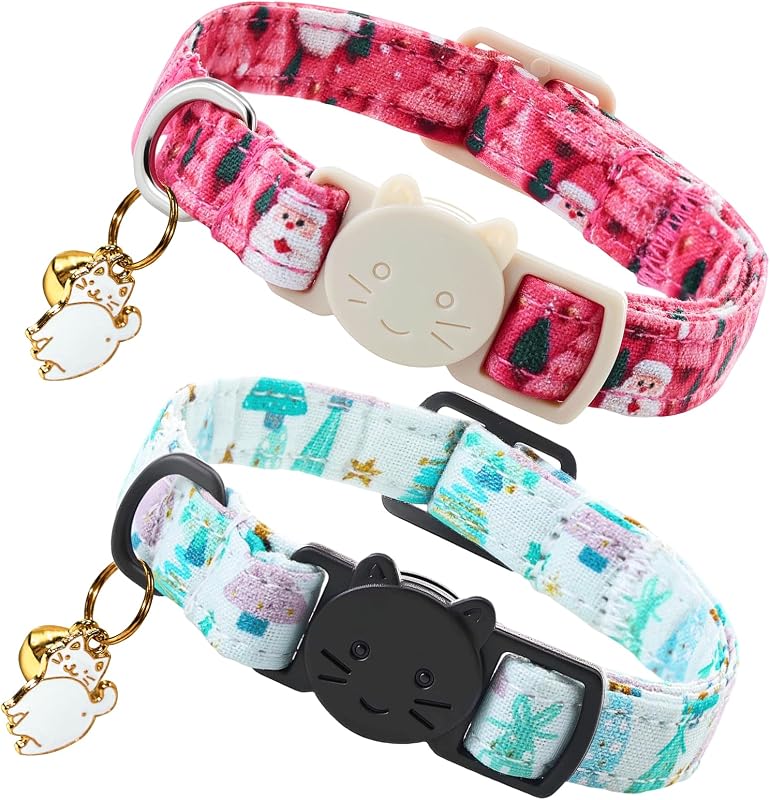 Coleira para Gatos com Fecho de Segurança, Guizo e Pingente Papai Noel Rosa Lionheart glory Ajustável Pacote com 2