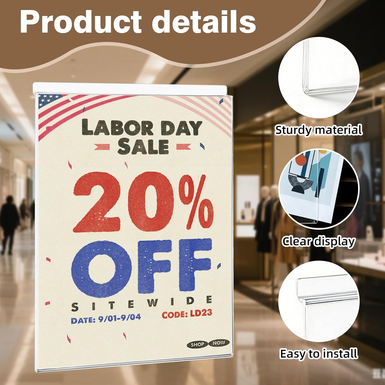 Set of 10 Slatwall Sign Holders 8.5 x 11 Inch Clear Acrylic Top-loading Slat Wall Sign Frames for Office, Retail & Display Panels