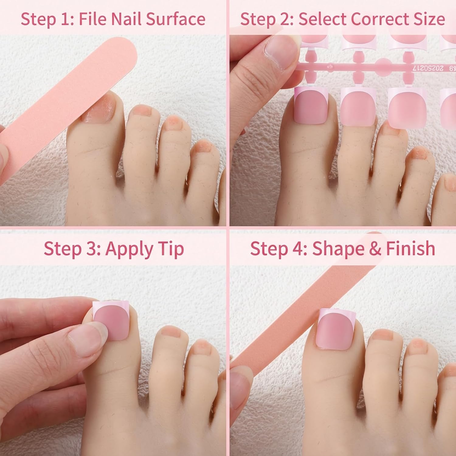 60 Pcs French Tip Toe Nails, Square Press on Nails Pink Medium Fake Toe Nail Toenails Set No File Need Tips Pre Designed Full Cover Stick Nail for Women Manicure Art DIY