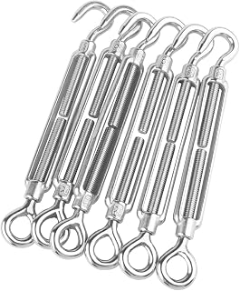 6PCS M6 Hook & Eye Turnbuckle 304 Stainless Steel 1/4" Turnbuckle Wire Rope Tension Heavy Duty Turnbuckles for Cable Railing Wire Rope Hardware Kit