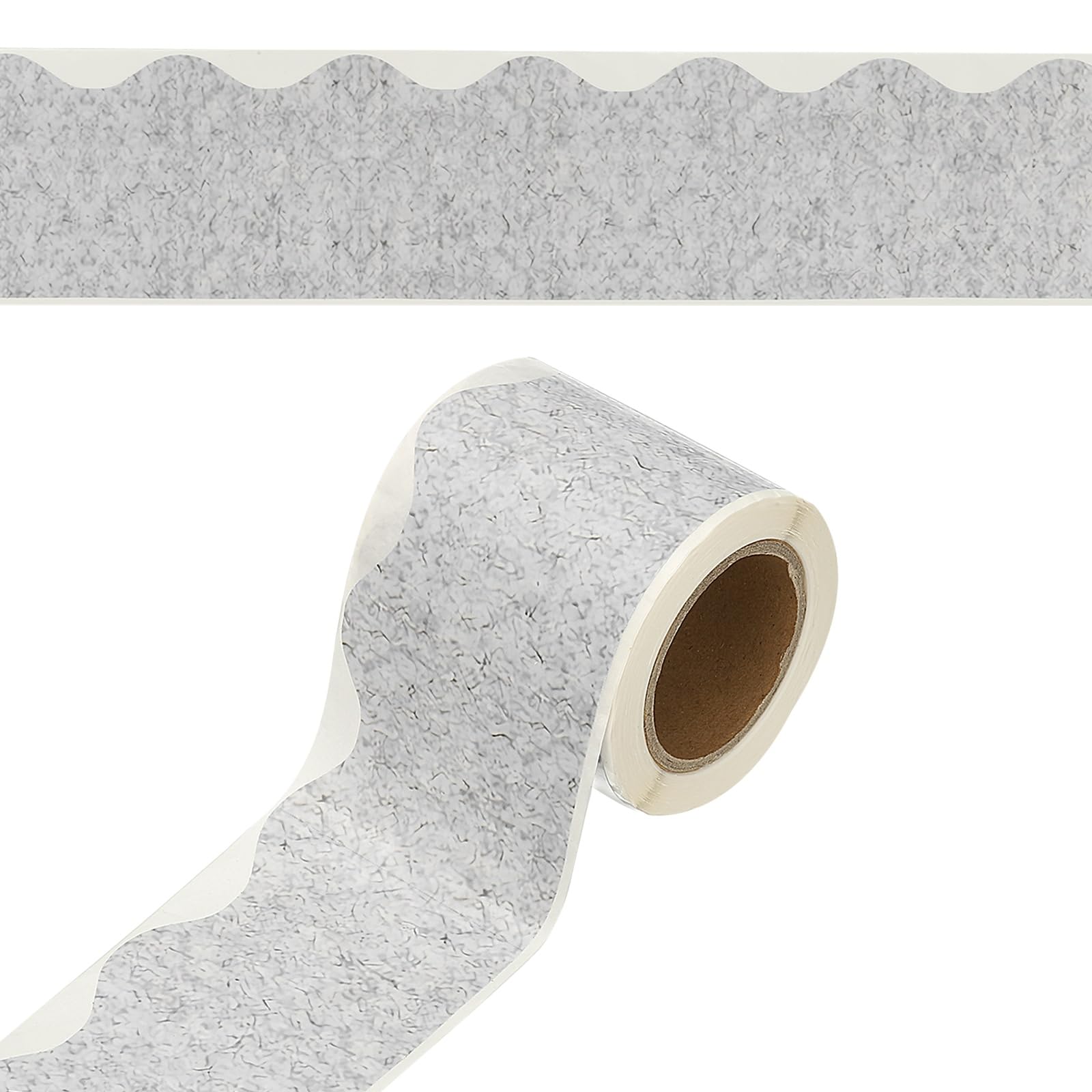 YOKIVE 1 Roll Scalloped Border Trim, 32.8Ft Wavy Line Bulletin Board Border for Bulletin Board Classroom Chalkboard Home Wall Office Decoration, Grain Silver
