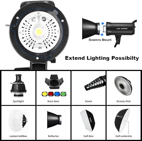 Godox SK400II-V 400Ws Photo Studio Strobe Flash Monolight Light with Bowens Mount, 10W LED Modeling Lamp for Studio Shooting with Built-in Godox 2.4G Wireless X System(SK400II-V)