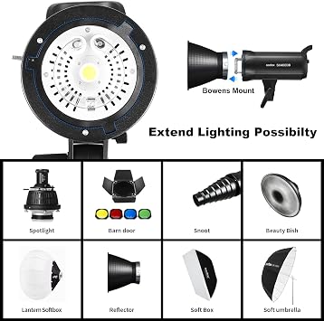 Godox SK400II-V 400Ws Photo Studio Strobe Flash Monolight Light with Bowens Mount, 10W LED Modeling Lamp for Studio Shooting with Built-in Godox 2.4G Wireless X System(SK400II-V)