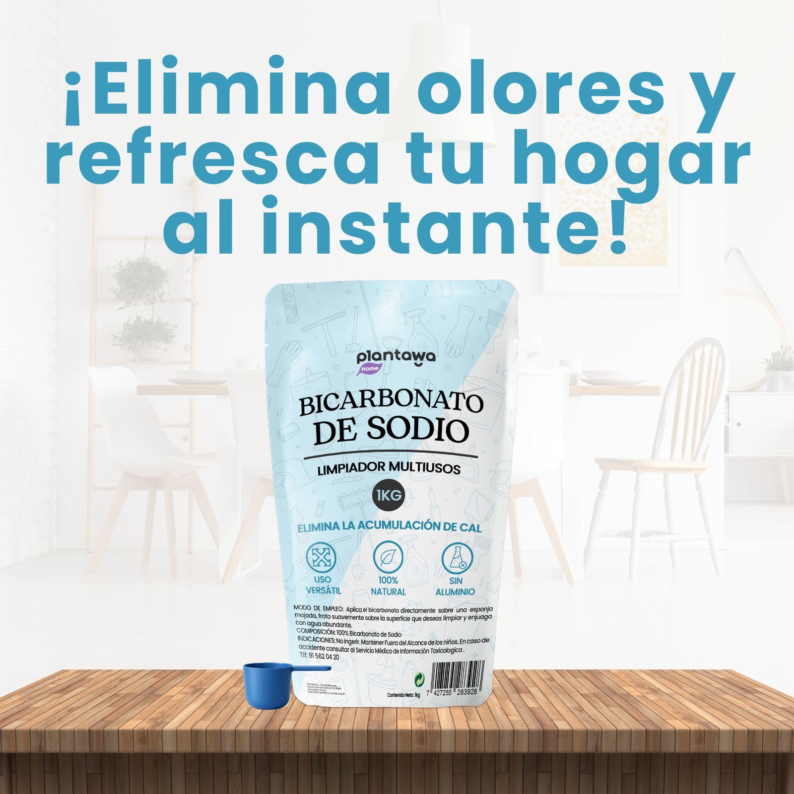 PLANTAWA Bicarbonato de Sodio 1kg Doypack | Polvo Multiusos para Limpieza del Hogar | Cierre Resellable | Alta Solubilidad | Bicarbonato Sódico Puro | Baking Soda Limpieza