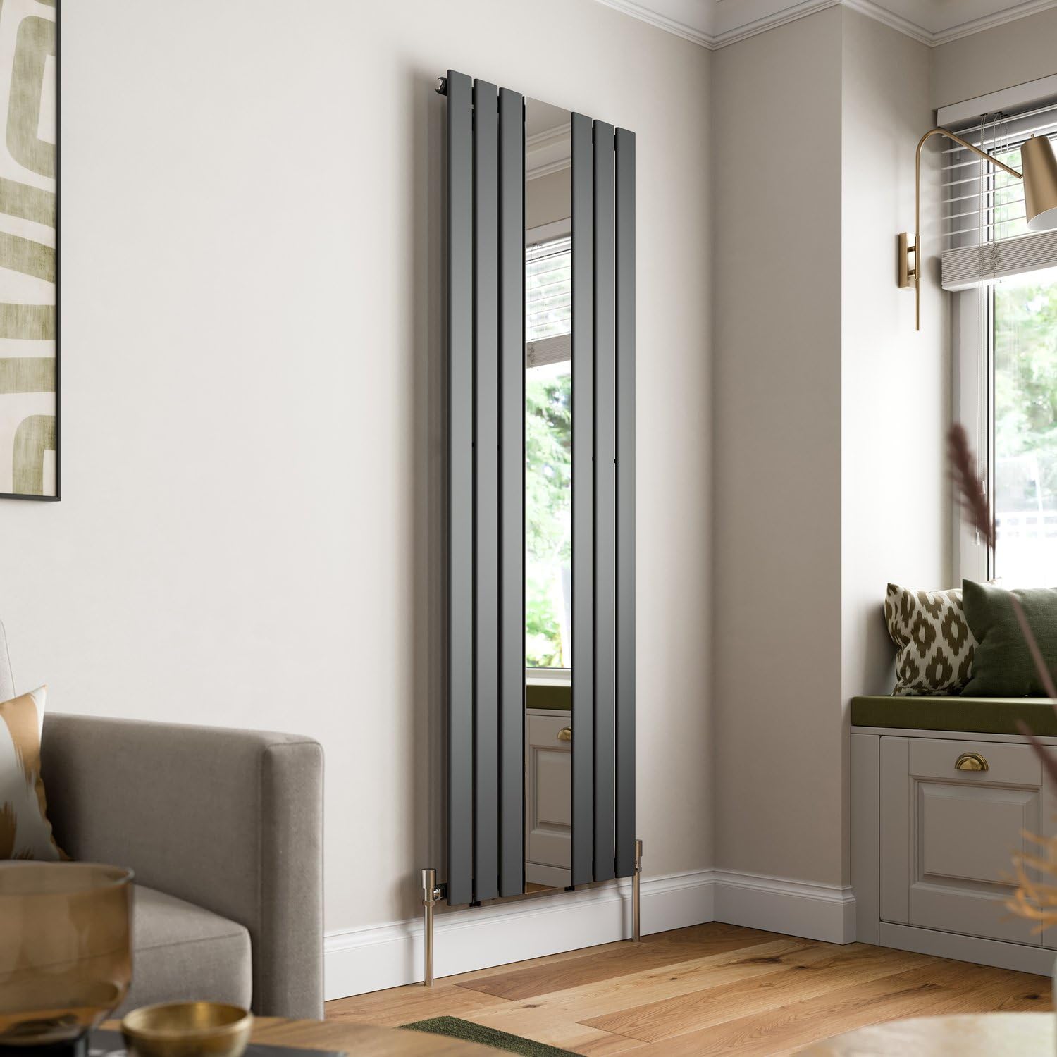 DuraTherm® 1800 x 600mm Anthracite Grey Vertical Designer Radiator with Mirror Single Column Flat Panel Modern Central Heating Bathroom Radiators