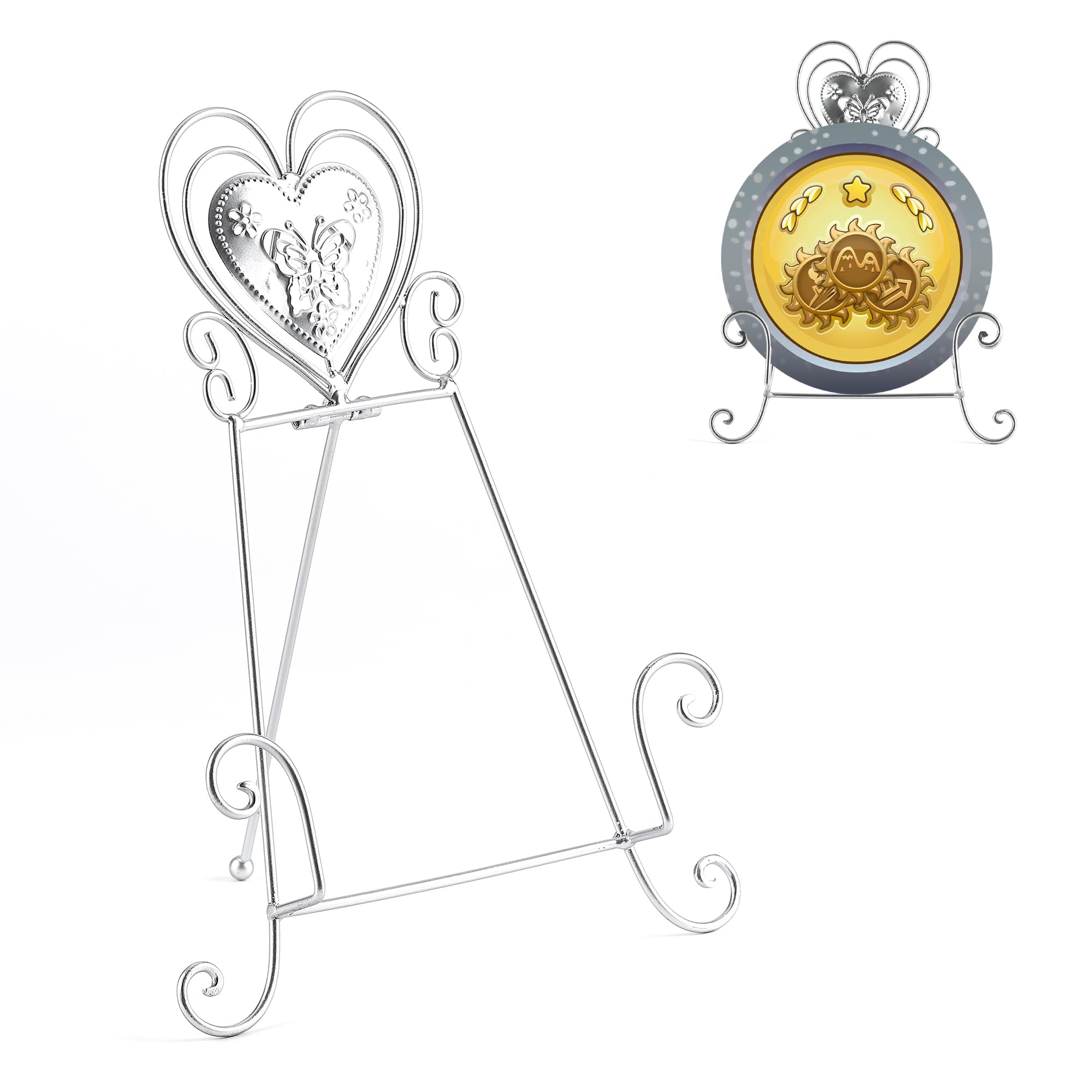 Photo 1 of Wenbery 12.4" H Plate Stands For Display ,Metal Book Easel Stand, Plate Holder Display Stand, Picture Frame Stand (Sliver) 12.4 " Silver Butterfly Heart