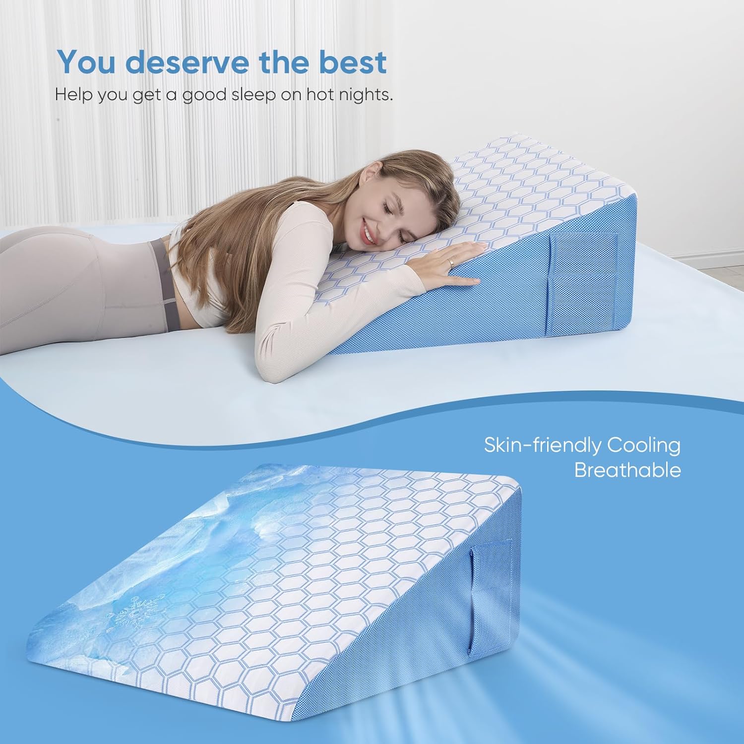 Forias Bed Wedge Pillow for Sleeping,12" Wedge Pillow for Acid Reflux Relief,Back Pain Relief,Snoring,Post Surgery Elevated Pillow, Memory Foam Top Triangle Pillow Wedge with Breathable Cooling Cover