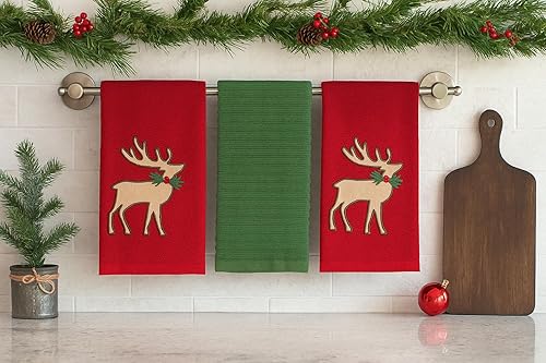 Vista 84 de Serafina Home Toallas de cocina navideñas navideñas: dos muñecos de nieve Be Jolly espiga y un muñeco de nieve bailarín, 3 piezas, tejido plano 100%