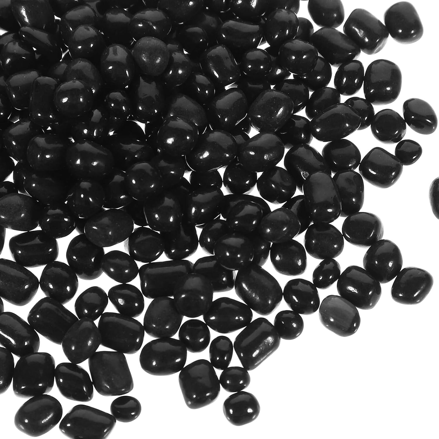 Black Glass Gravel for Fish Tank, 3-5mm Polished Decorative Pebbles, Aquarium Gravel Substrate for Betta Fish and Aquatic Pets, 1lb Crushed Glass Beads for Aquarium Décor