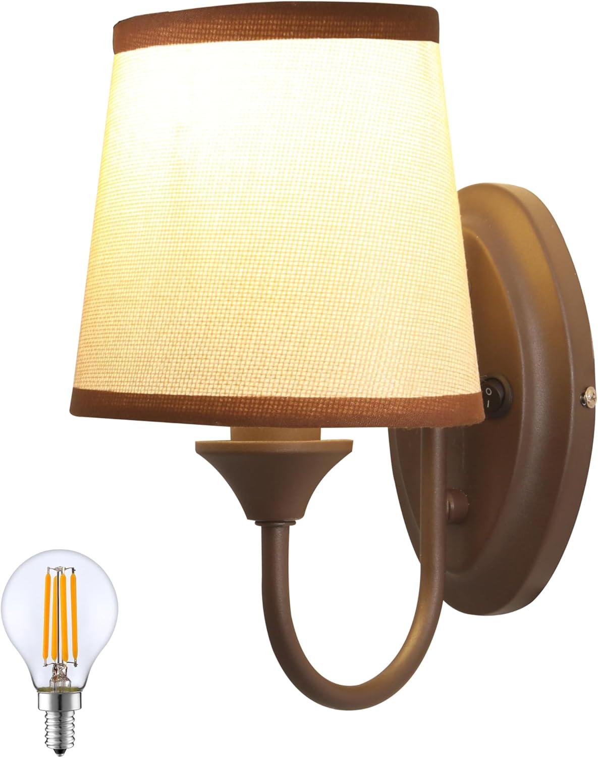 12V LED RV Wall Sconce with On/Off Switch (LED Bulb Included), Decorative Fabric Light Fixture with 1 Bulb, 12Volts Interior Light for RV, Motorhome, Camper, Boat